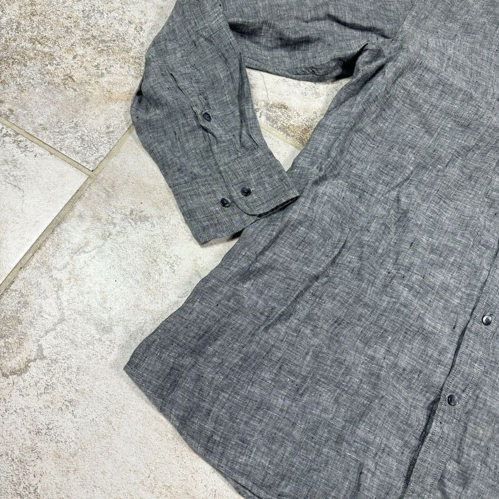 REID & TAYLOR Shirt Mens 44/17.5 Gray 100% Linen Long Sleeve Dad - Picture 3 of 10